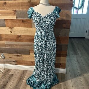 Floral Teal and White Women's Maxi Dress